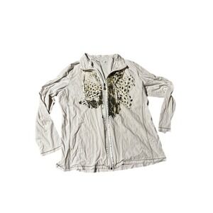 Tanjay Womens Beige Leopard Print Zip Up‎ Long Sleeve Jacket